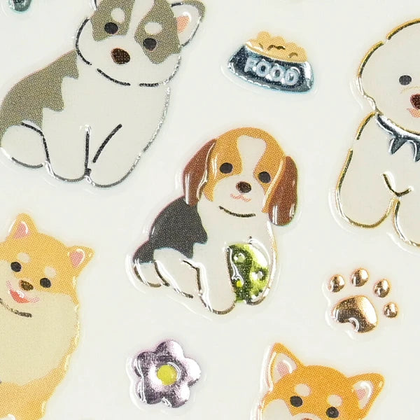 Set of dog-themed stickers on a white background