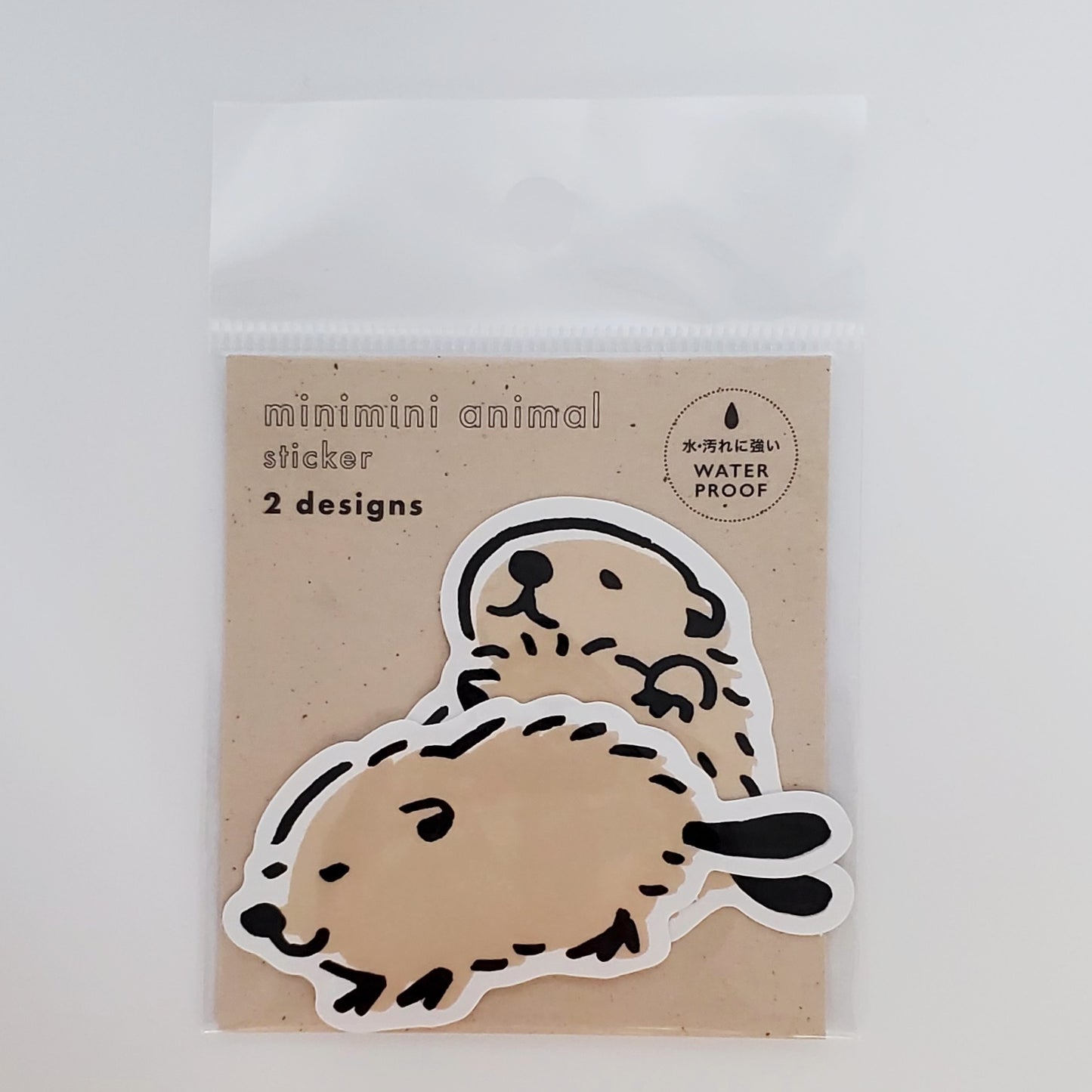 Stickers of beavers on a brown backing with 'minimini animal sticker' text.