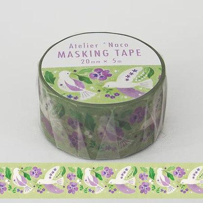 Masking tape with bird and flower design on a white background
