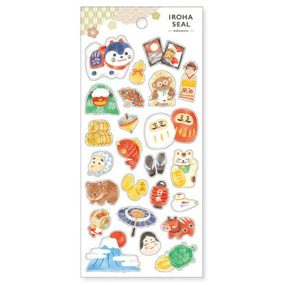Sheet of colorful stickers featuring various cartoon characters on a white background.