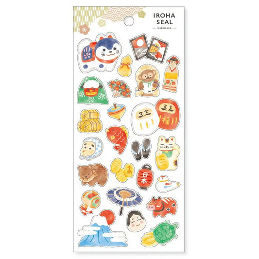 Sheet of colorful stickers featuring various cartoon characters on a white background.