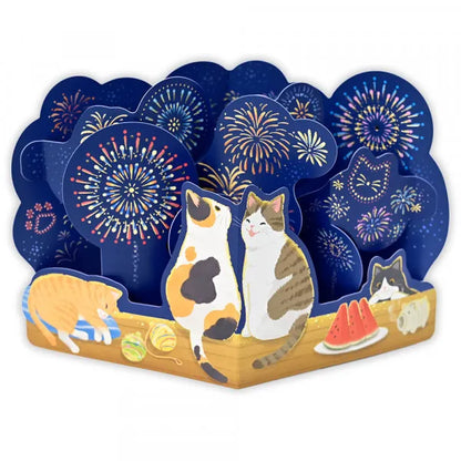 Firework Cats - 3D Greeting Card