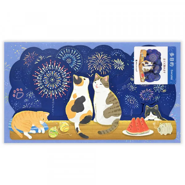 Firework Cats - 3D Greeting Card