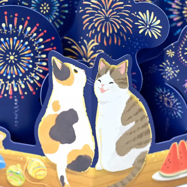 Firework Cats - 3D Greeting Card