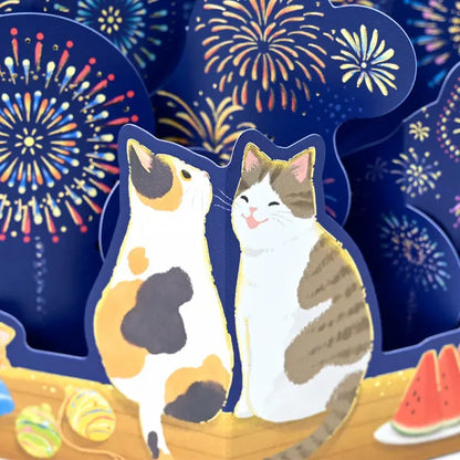 Firework Cats - 3D Greeting Card