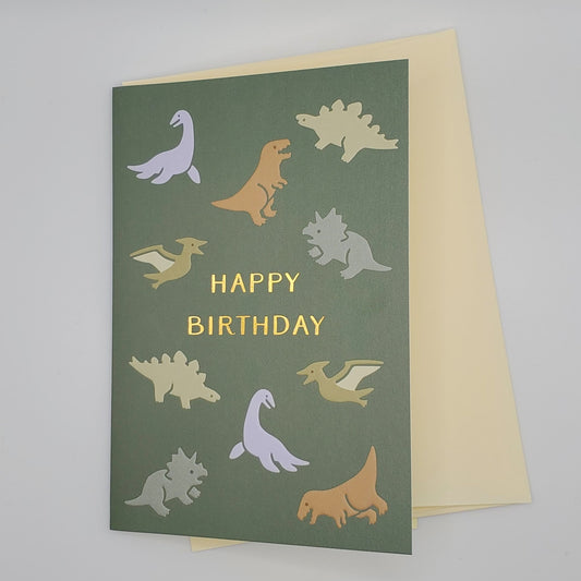 Birthday Dinosaurs - Embossed Greeting Card