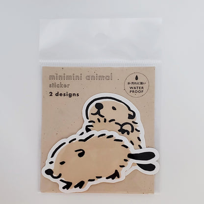 Stickers of beavers on a brown backing with 'minimini animal sticker' text.